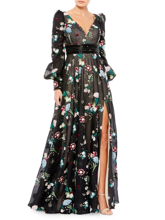Shop Mac Duggal Floral Embroidered Gown | Saks Fifth Avenue