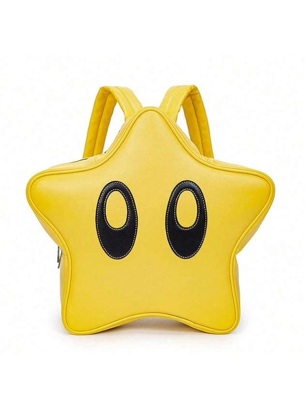 Y2K Big-Eyed Star Design Backpack, Cartoon Faux Leather School Bag, Trendy Student Novelty Daypack