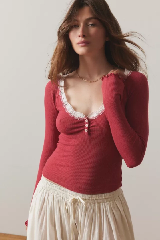 Out From Under Diana Layering Lace-Trim Henley Top