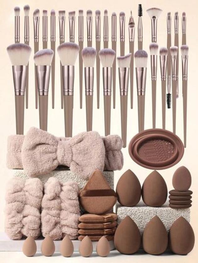 (Champagne Gold )18-20-22-25-30PCS Makeup Brush Sets Premium Synthetic Hair Eyeshadow Blending Brush Sets Cosmetics Tools+24PCS Makeup Tools Set | SHEIN UK