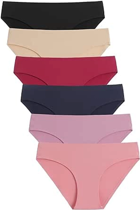 Caterlove Women's Seamless Underwear No Show Stretch Bikini Panties Silky Invisible Hipster 6 Pack (A, Medium) at Amazon Women’s Clothing store