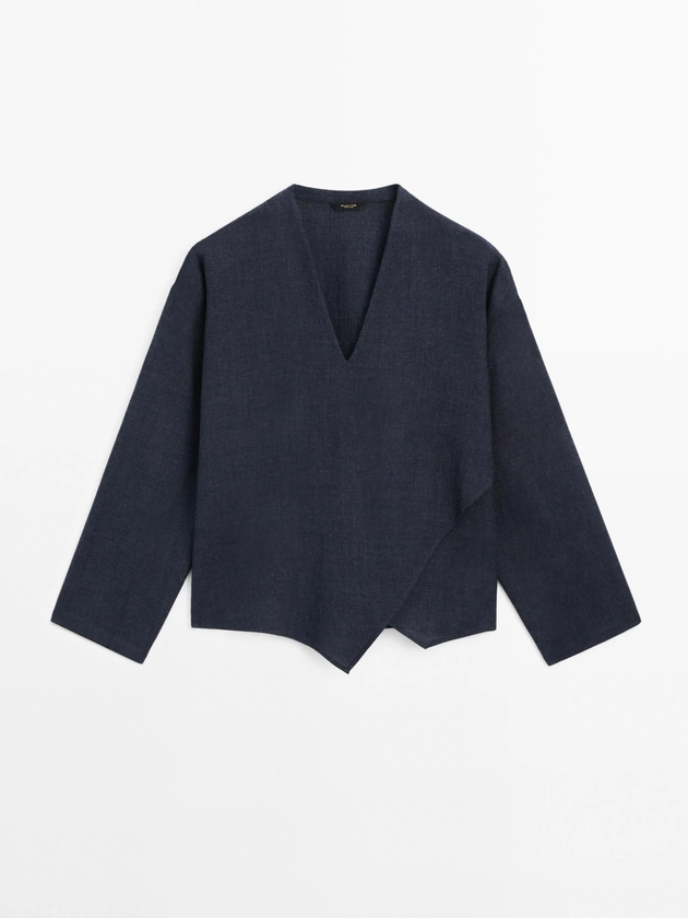 V-neck wool blend shirt · Bleu · Chemises | Massimo Dutti