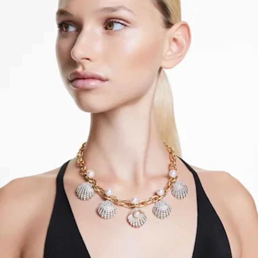 Collier Idyllia, Crystal pearls, Coquillage, Blanc, Placage de ton or par SWAROVSKI