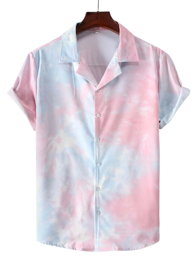 Men Random Tie Dye Button Through Shirt