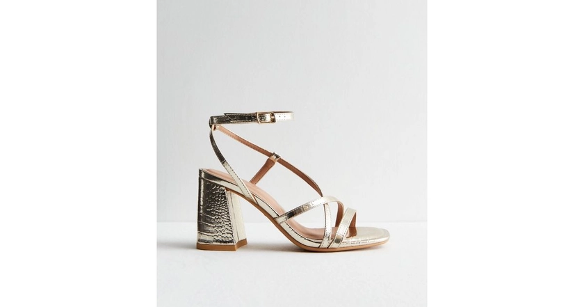 Gold Strappy Block Heel Sandals | New Look