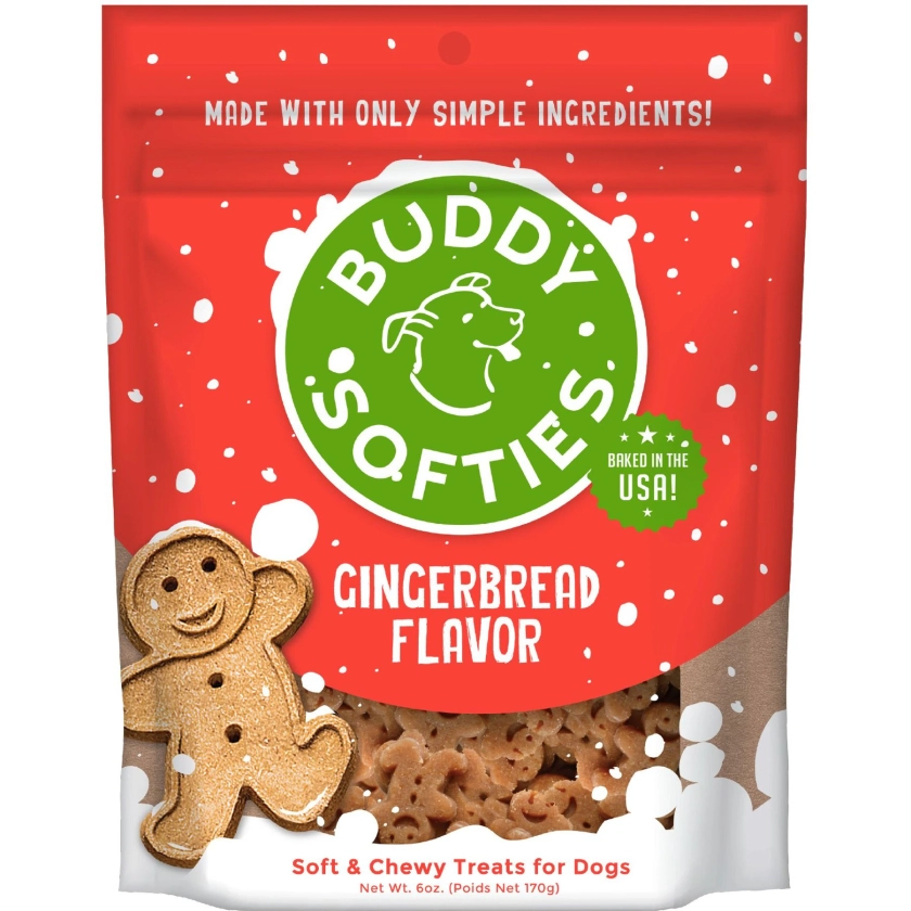 Buddy Biscuits Buddy Softies Holiday Treats Gingerbread Flavor Soft & Chewy Dog Treats, 6-oz bag