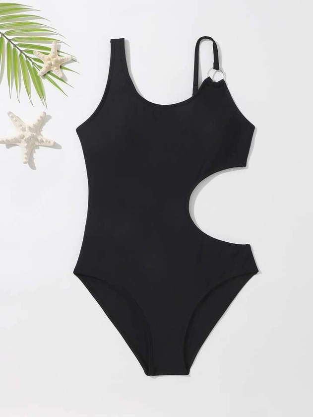 SHEIN Teen Girls Cut Out Ring Linked One Piece Swimsuit