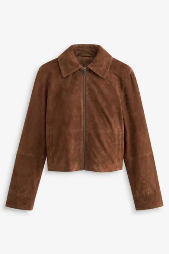 Buy Brown Suede Cropped Jacket from Next Czech Republic