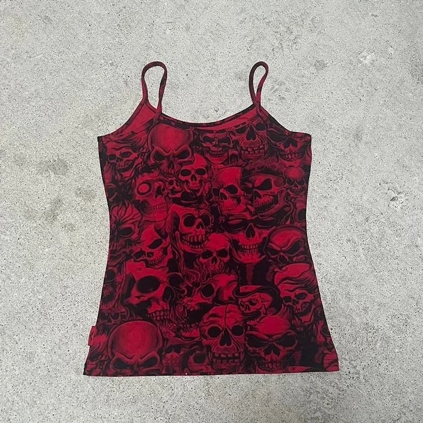 Top gótico con estampado de calavera roja para mujer, ropa de calle estética Y2K, Top Halter con tirantes finos, ajustado, Harajuku, informal, Grunge - AliExpress