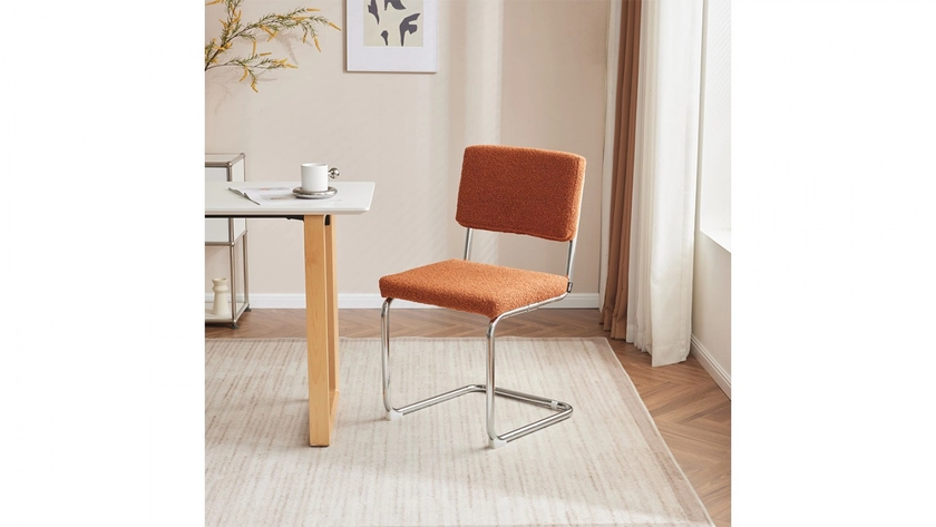 HOMIFAB Lot de 2 chaises en tissu bouclé rouille et métal chromé - Dulce