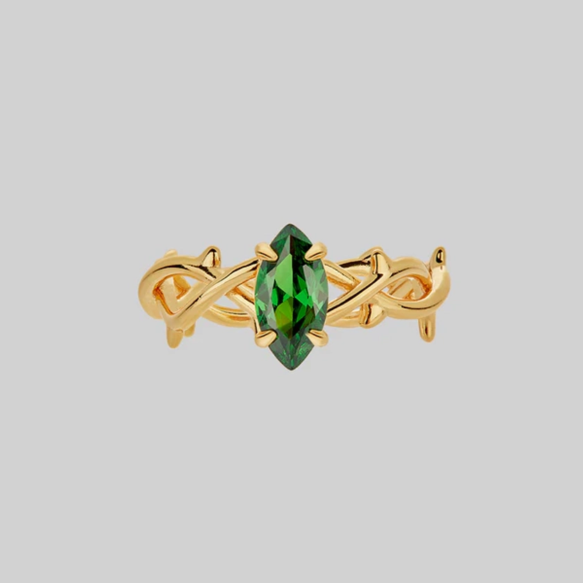 REVIVAL. Green CZ Thorn Band Ring - Gold