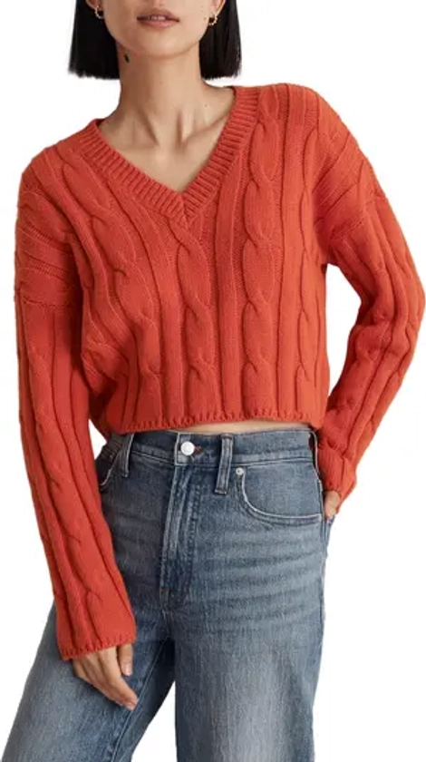 Madewell Cable Knit V-Neck Crop Sweater | Nordstromrack