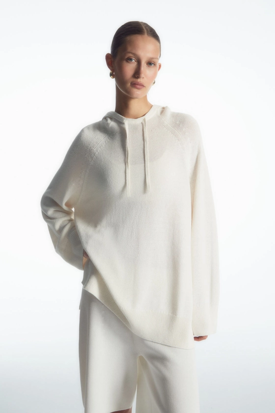 KNITTED LINEN-BLEND HOODIE - WHITE - Jumpers - COS