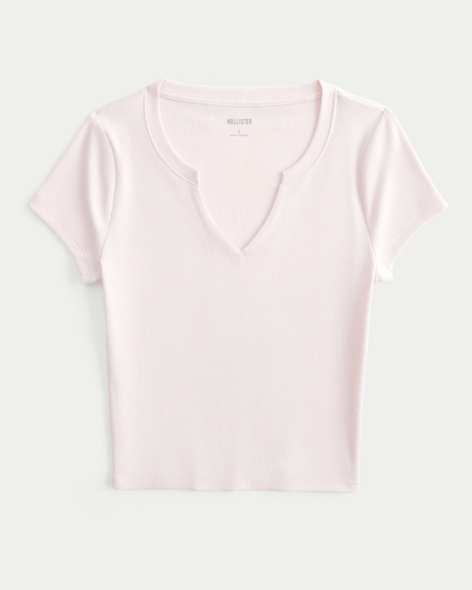 Women's Ribbed Seamless Fabric Notch Neck Baby Tee | Women's Tops | HollisterCo.com