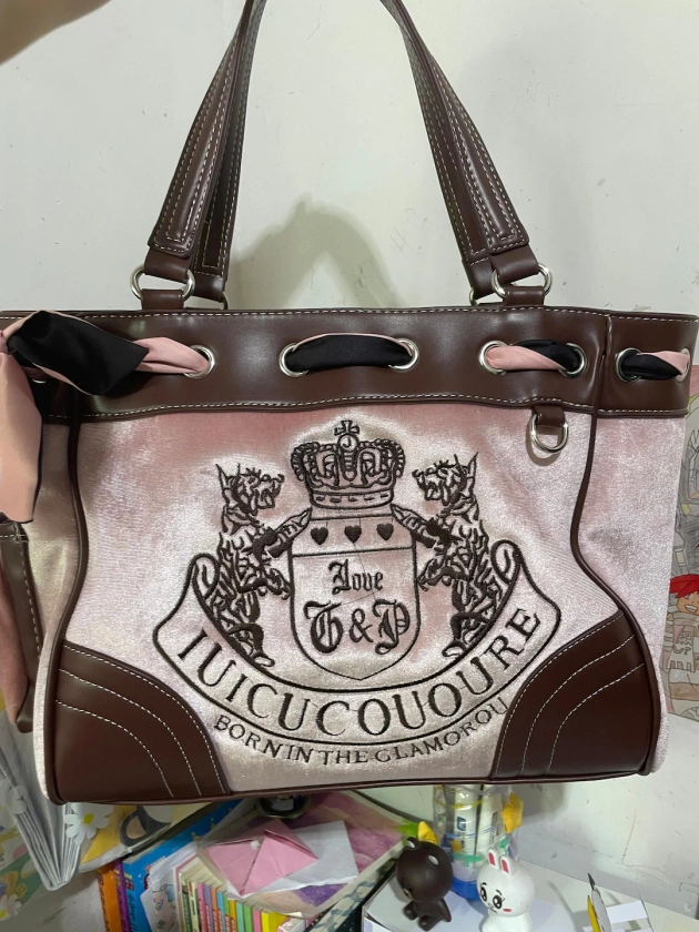 PRE-ORDER Juicy Couture STYLE Y2k Vintage Luxury Pink/brown Velvet Embroidery Large-capacity Shoulder Tote Female Purse Bag - Etsy UK