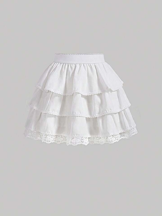 SHEIN MOD Contrast Lace Layer Hem Skirt | SHEIN USA