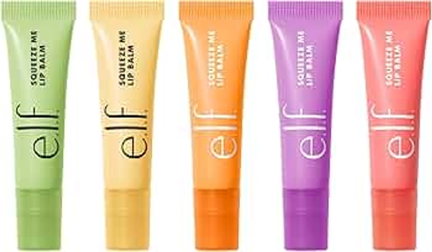 e.l.f. Squeeze Me Lip Balm, Set of 5, Includes Strawberry, Vanilla Frosting, Peach, Grape & Honeydew