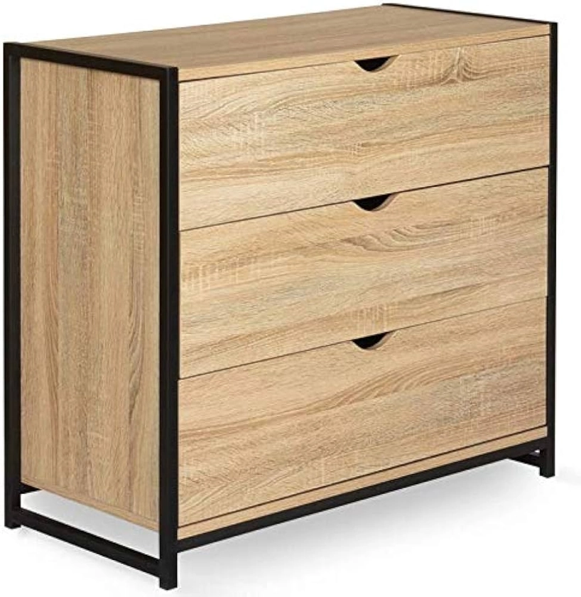 IDMarket - Commode 3 tiroirs Detroit 80 cm Design Industriel : Amazon.fr: Cuisine et Maison