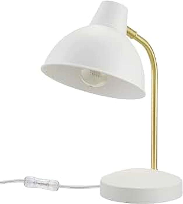 Globe Electric 30288 15" Desk Lamp, Matte White, Matte Gold Arm, Pivoting Shade, In-Line On/Off Rocker Switch, Home Décor, Lamp for Bedroom, Home Office Accessories, Desk Lamps for Home Office, Modern