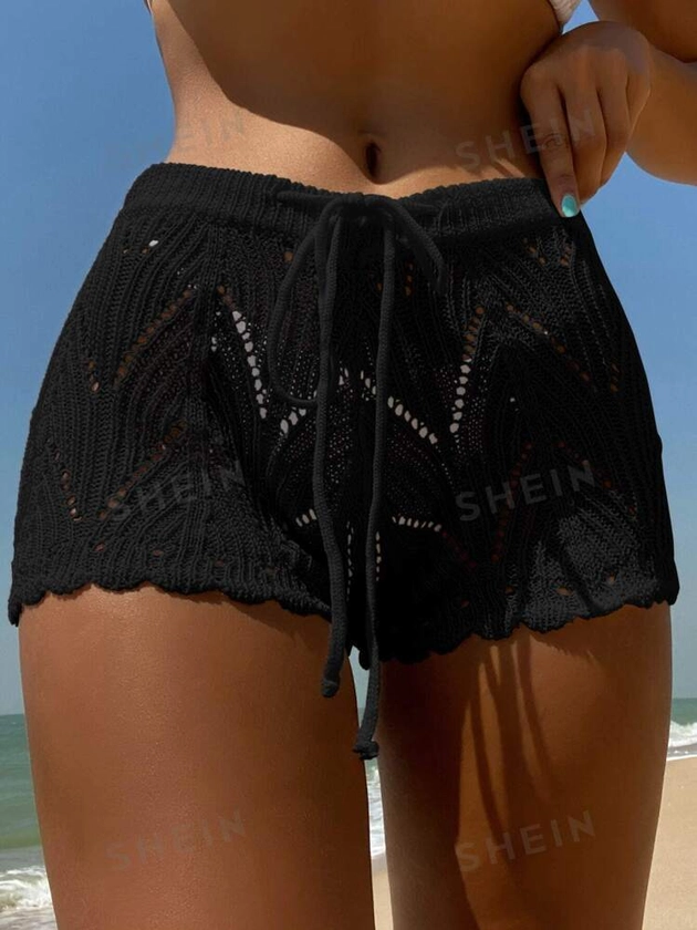 SHEIN Swim Short de plage ajouré à cordon festonné