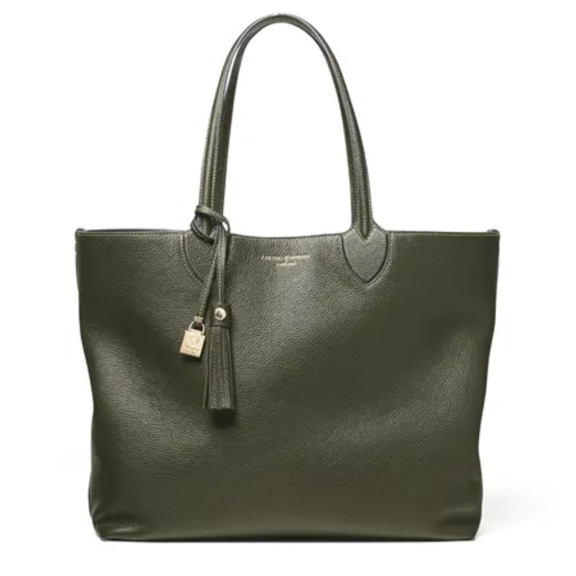 The Hudson Tote in Forest Green Milled Pebble