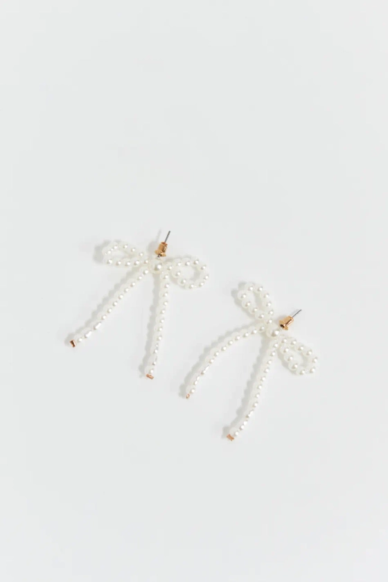 Pearl bow earrings - White - Women - Gina Tricot
