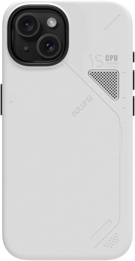 Aulumu A15 Vegan Leather for iPhone 15 Magnetic Case [Unique Cooling Window] - Compatible with Magsafe [Metal Individual Buttons] - White