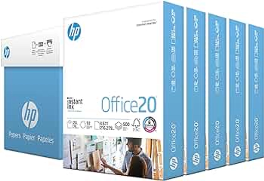 HP Paper Printer Paper, Copy Paper Instant Ink Office20, 8.5 x 11 Paper, Letter Size, 20lb Paper, 92 Bright, 5 Ream / 2,500 Sheets Acid Free Paper (112150C)