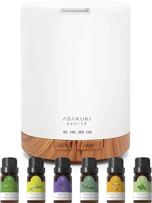 ASAKUKI Essential Oil Diffusers, 300ML Aromatherapy Diffuser with 6x10ML Essential Oils Set, Essential Oils for Diffusers for Home with 4 Timer Setting, 15 Color Lights, Auto Shut Off : Amazon.co.uk: Health & Personal Care