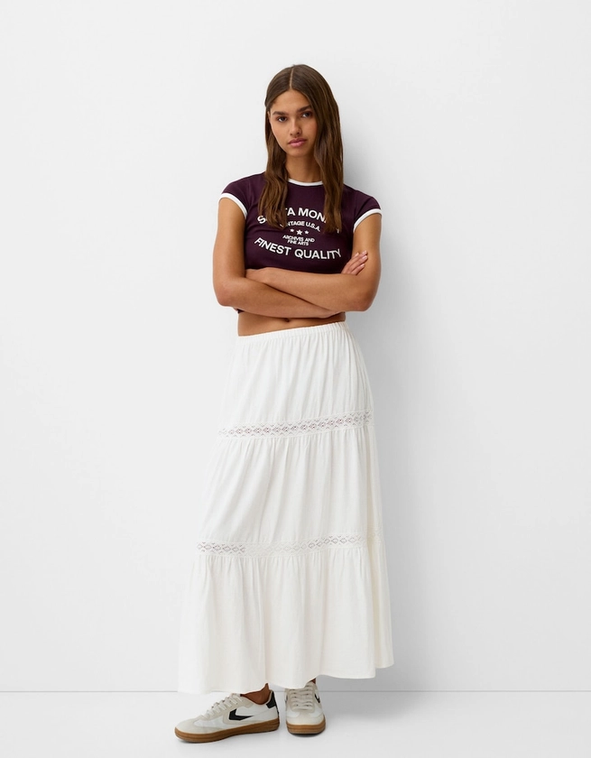 Linen blend midi skirt with elasticated waistband - Women