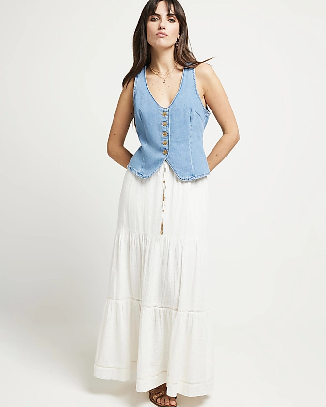 White tiered maxi skirt | River Island