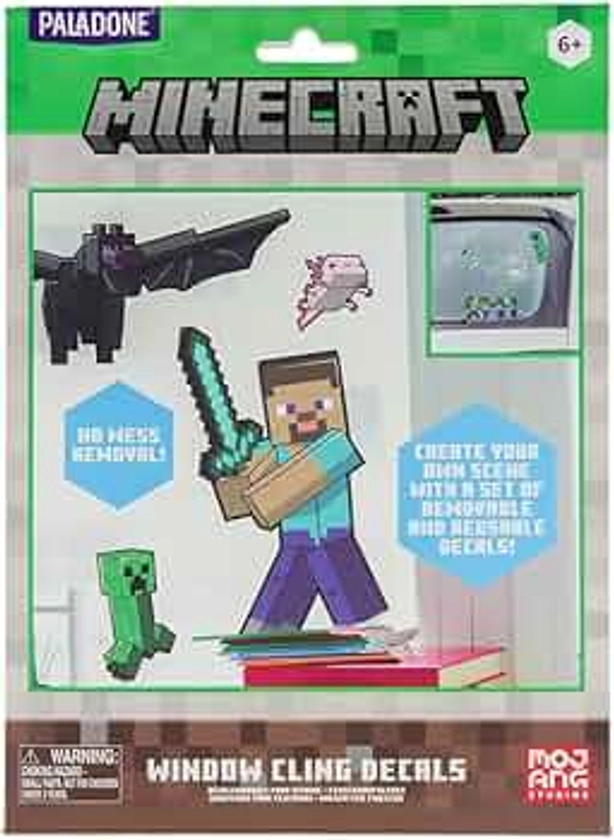 Minecraft Official Licensed Window Cling Decals, Gamer Decor and Gifts for Boys and Girls, Reuseable Overworld Gaming Accessory, Classroom or Bedroom Accents | Paladone