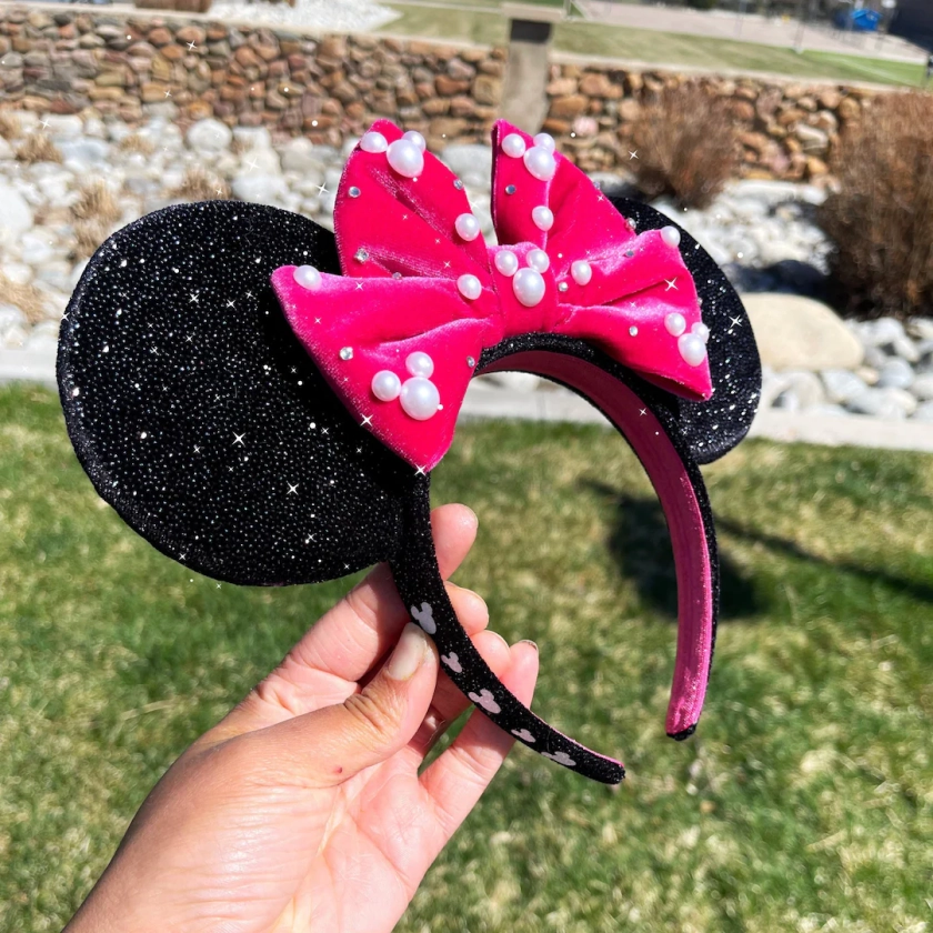 Pink Sparkle Minnie Ears, Minnie Mouse Ears, Minnie Headband, Mickey Ear, Pearl Minnie Ears, Classic Minnie Ears, Velvet Minnie Ears - Etsy