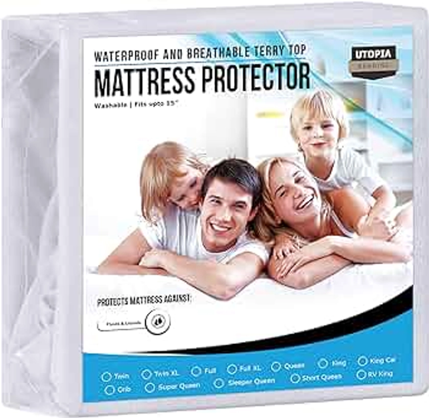 Utopia Bedding Waterproof Mattress Protector Twin Size, Premium Terry Mattress Cover 200 GSM, Breathable, Fitted Style with Stretchable Pockets (White)