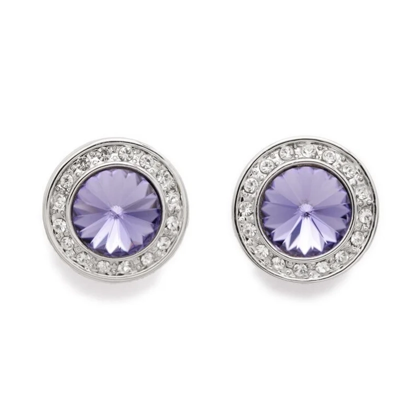 &quot;Aros Lila Swarovski Cristales Austriacos Plata Redondos Morado&quot;