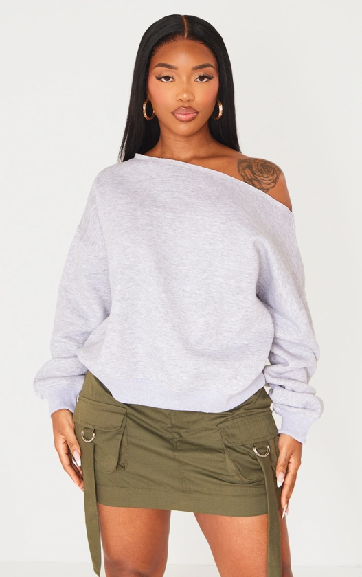 Shape Grey Marl Sweat Raw Edge Slouch Sweatshirt