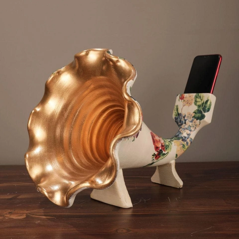 Gramophone Phone Speaker Floral Sculpture