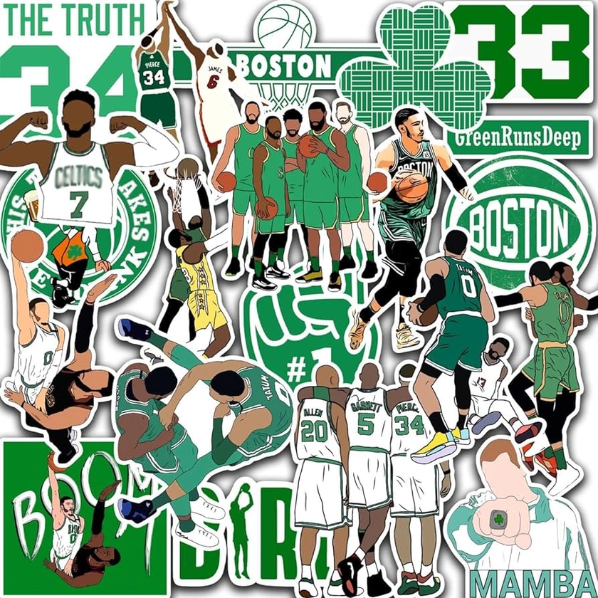 35 PCSBoston American Celtics Stickers Pack Basketball Stickers for Water Bottle, Laptop, Bicycle, Computer, Motorcycle, Travel Case, Car Decal Decoration Sticker 2-2.5 inches