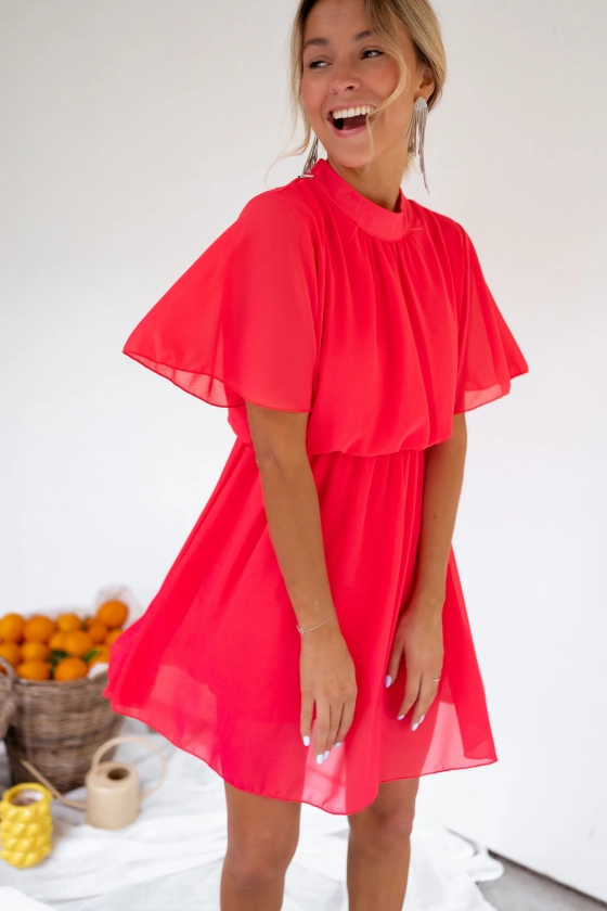 Robe Amandine framboise | Robe courte col montant | Prêt-à-porter en ligne | Easy Clothes