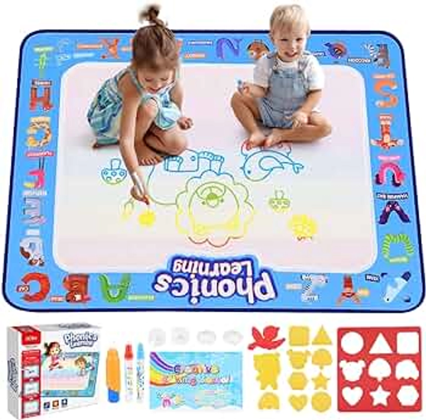 EUCOCO Tapis d'eau, Jouet Enfant 1-5 Ans Tapis Dessin Eau Bebe Cadeau Enfant 1-5 Ans Dessin Enfant Cadeau Fille 1 2 3 4 5 Ans Jouet Bebe 1-5 an Garcon Jeux Educatif Enfant 1-5 Ans Garcon