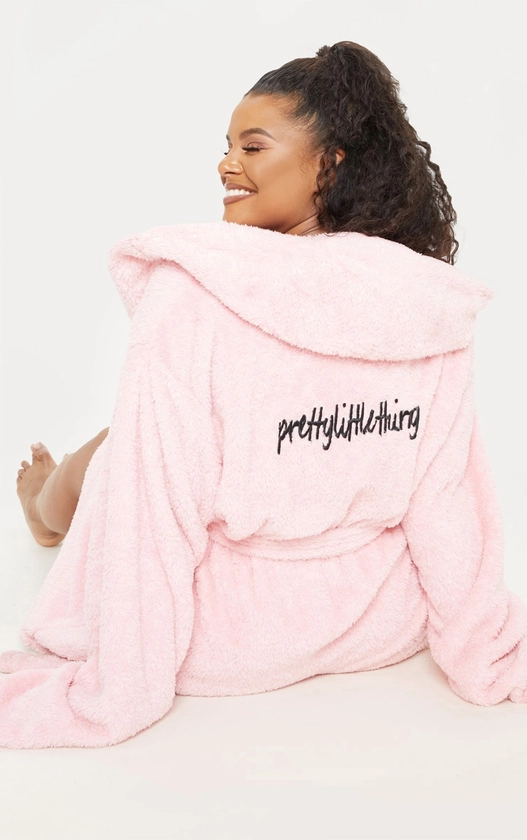 PRETTYLITTLETHING Plus Pink Fluffy Dressing Gown