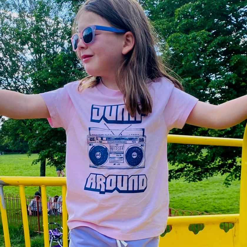 Jump Around Kids Tshirt Pale Pink & Navy