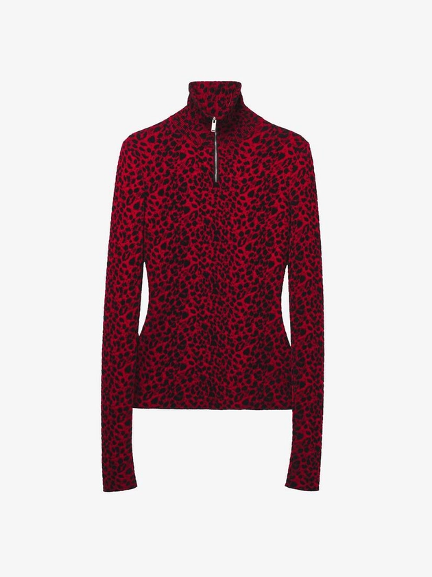 Top ajusté en jacquard léopard Rouge/Noir pour Femme | Alexander McQueen