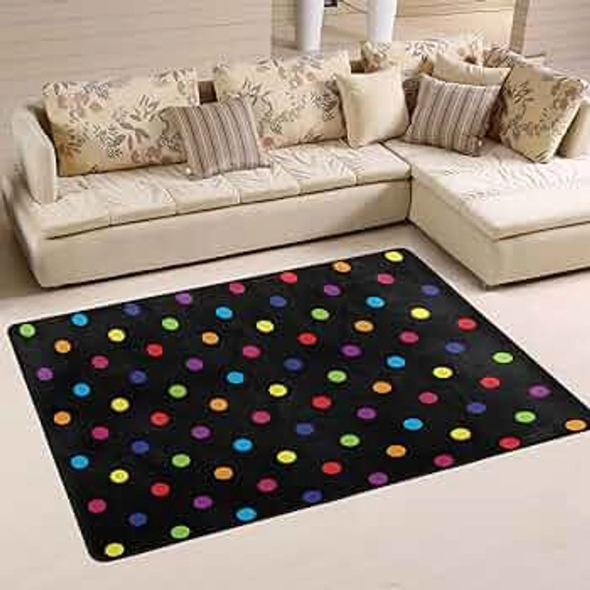 WIHVE Area Rugs for Bedroom Living Room Colorful Polka Dot Black Decorative Floor Rugs Large Rug 2 x 3 Feet