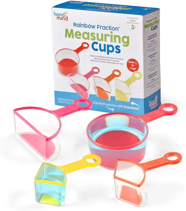 hand2mind Rainbow Fraction Measuring Cups, Fraction Manipulatives, Kids Measuring Cups, Baking Supplies For Kids, Visual Measuring Cups, Unit Fraction, For Kids Kitchen, Montessori Kitchen (Set of 4)