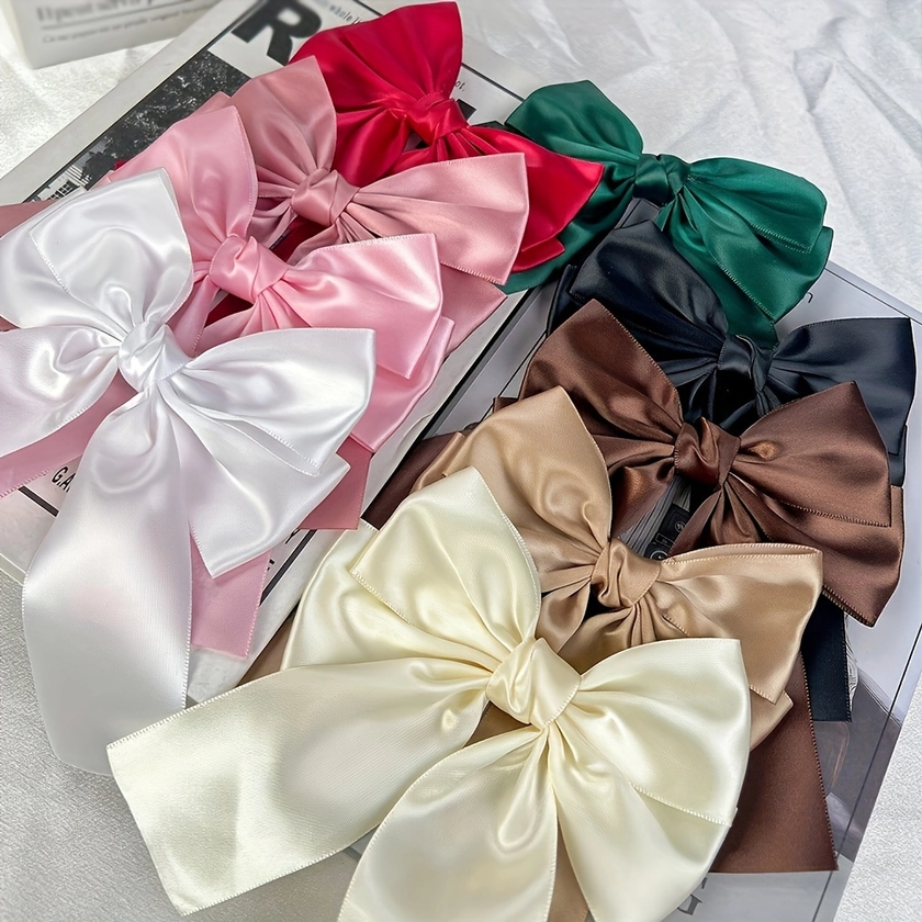 Elegant Satin Bow Hair Clips Cute Alligator Barrettes Women - Temu