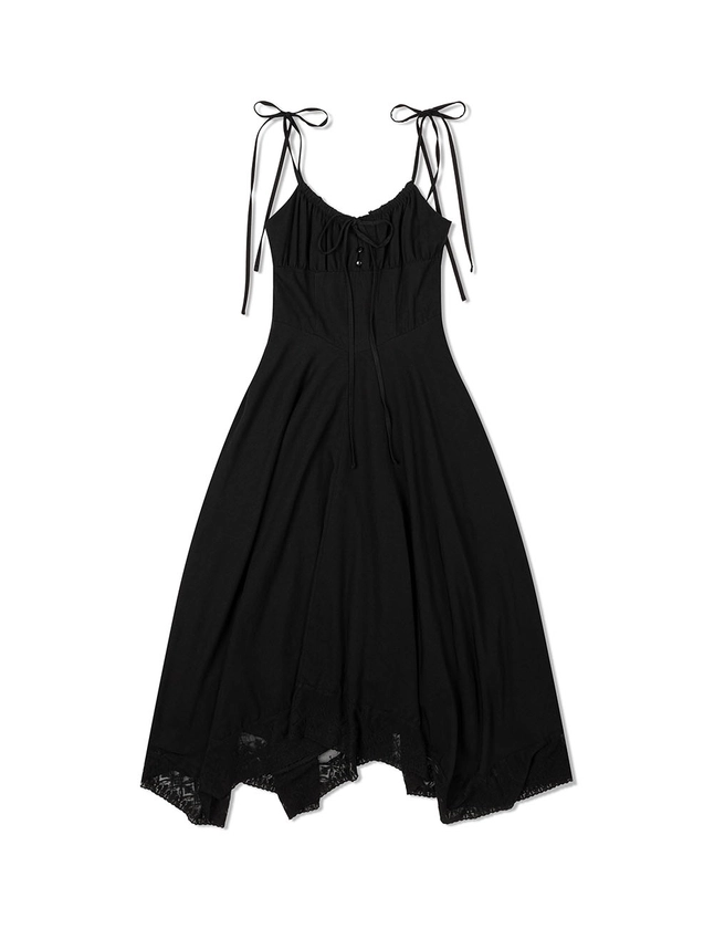 LACE RIBBON SLEEVELESS DRESS(BLACK)