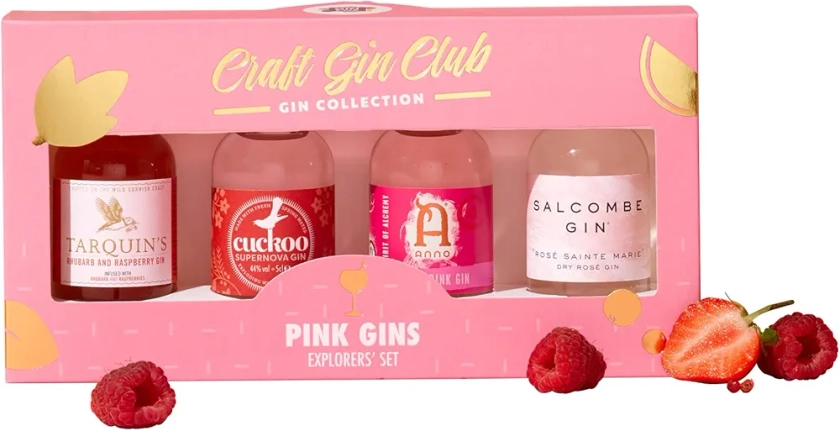 Pink Miniature Gins Gift Set- Craft Gin Club Explorers' Set - Pink Gin - Fruity and Sweet Flavour - Gin Lover Gift Set - Pack of 4 x 50ml