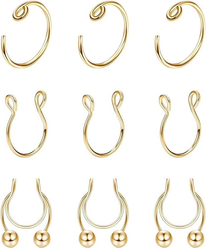 Kakonia 9 Pcs Faux Anneaux De Nez Cerceau 20G Acier Inoxydable Septum Piercing Faux Non Percé Clip Sur Cerceau De Nez