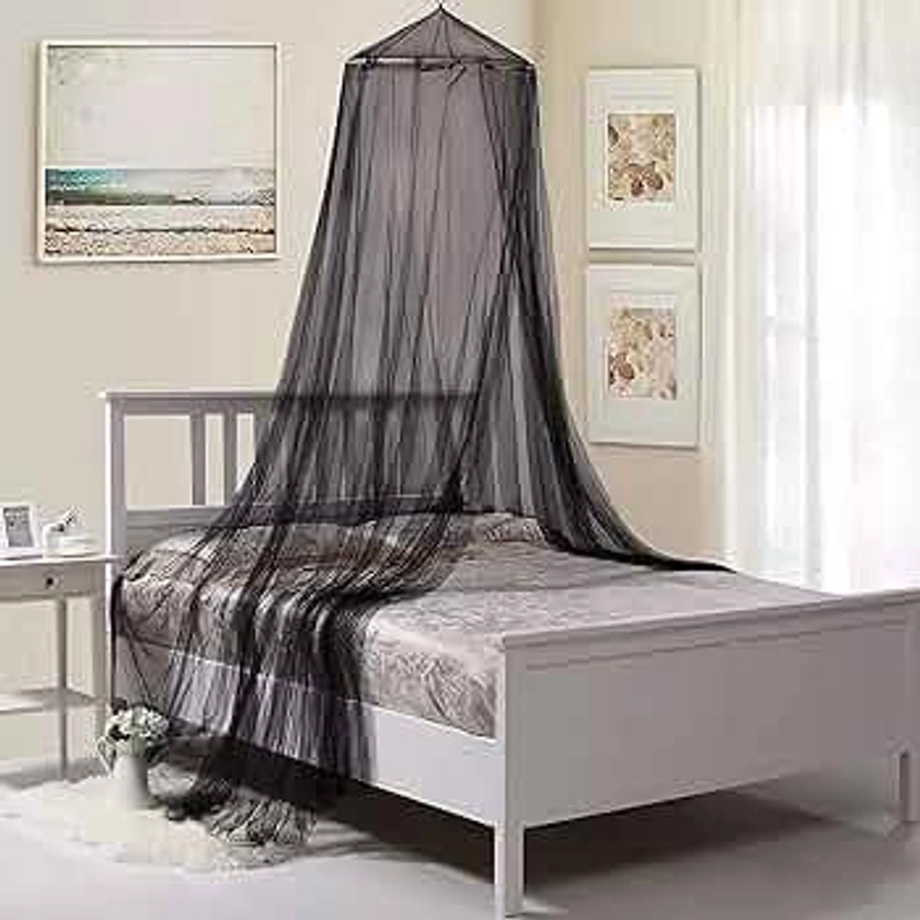 Eimilaly Bed Canopy Mosquito Net, Bed Canopy for Girls Room Decor - Insect Protection Hanging Canopy for Adults, Babies, Outdoor Camping, Black/Single Door